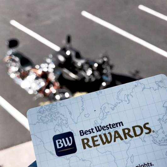 BW Rewards car with parked motorcycles in the background