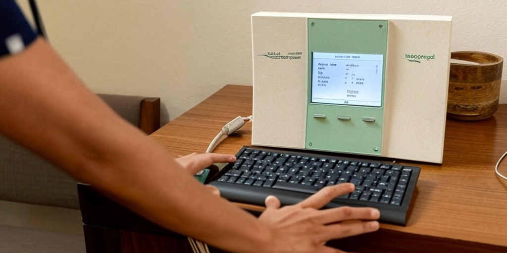 a hand operates a medical device